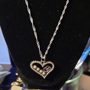 Gucci Silver Heart Necklace with Pearls 925 Sterling Silver Chain 20"